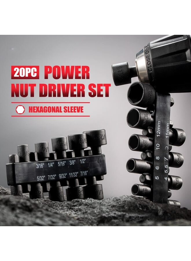 LAMAY 20PCS Power Nut Driver Set for Impact Drill, 1/4” Hex Head Drill Bit Set, The best tool accessories - Image 3